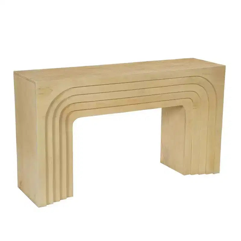 Tavolo Consolle Divano Royal Hampton, 53 Pollici, Arco Scolpito, Legno di Mango Beige Chiaro