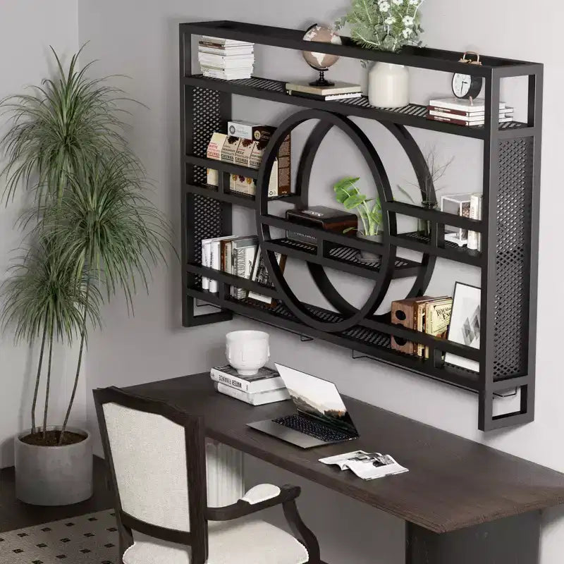 Portabottiglie da Parete a 3 Livelli in Metallo Nero con Portabicchieri, 39" / 47", 1 Pezzo