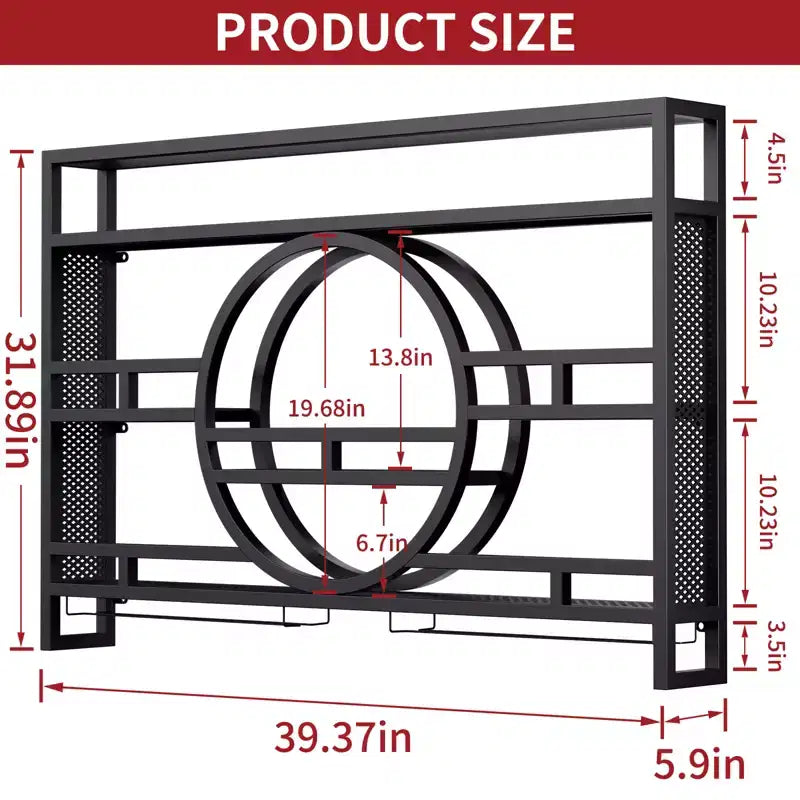 Portabottiglie da Parete a 3 Livelli in Metallo Nero con Portabicchieri, 39" / 47", 1 Pezzo