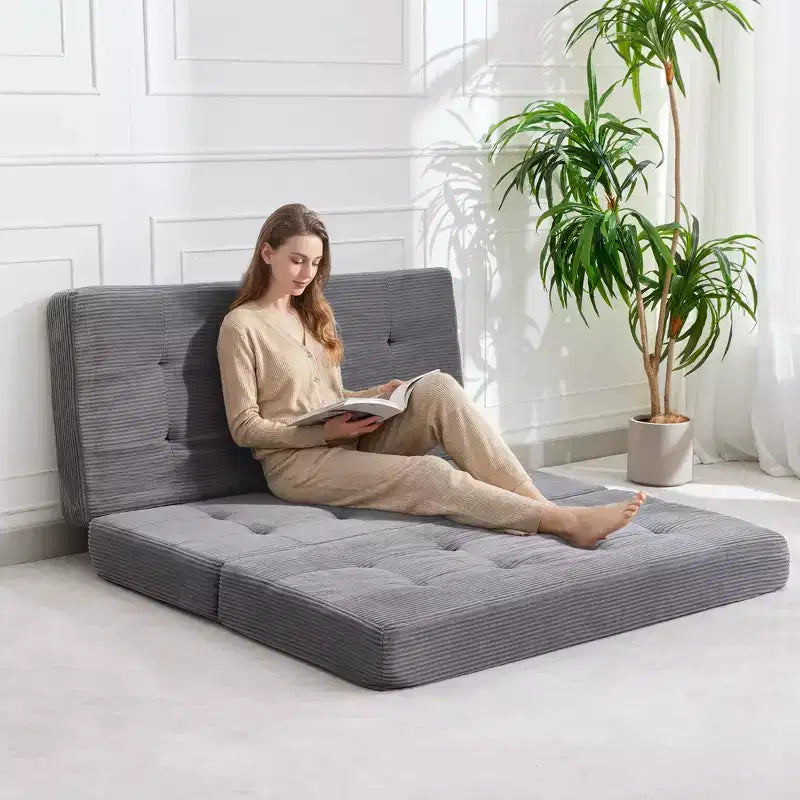 Divano letto a tre ante nero/grigio/verde, materasso tufted da 15 cm, 1 persona