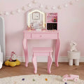 Kids Vanity Set with Stool for Little Girls Ages 3-8-Ideal for Bedroom or Playroom