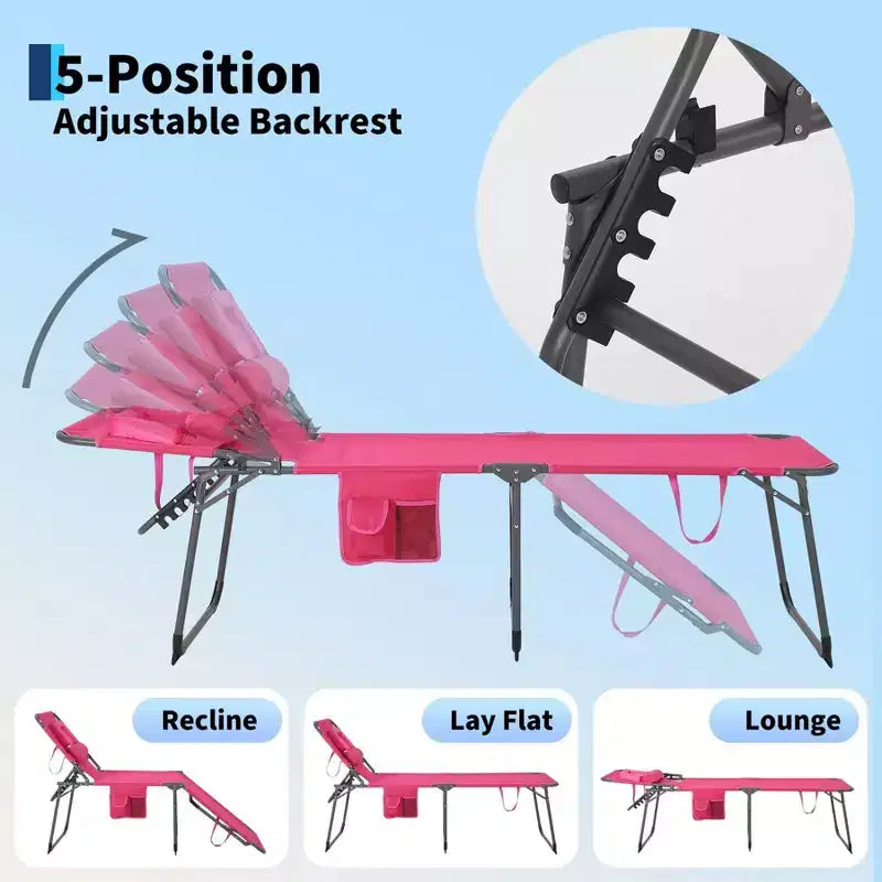 Sedia a sdraio reclinabile pieghevole a 5 posizioni blu/rosa/rossa con foro facciale, singola