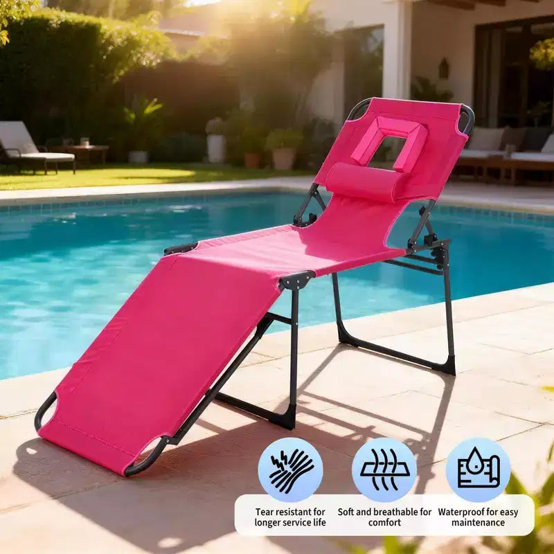 Sedia a sdraio reclinabile pieghevole a 5 posizioni blu/rosa/rossa con foro facciale, singola