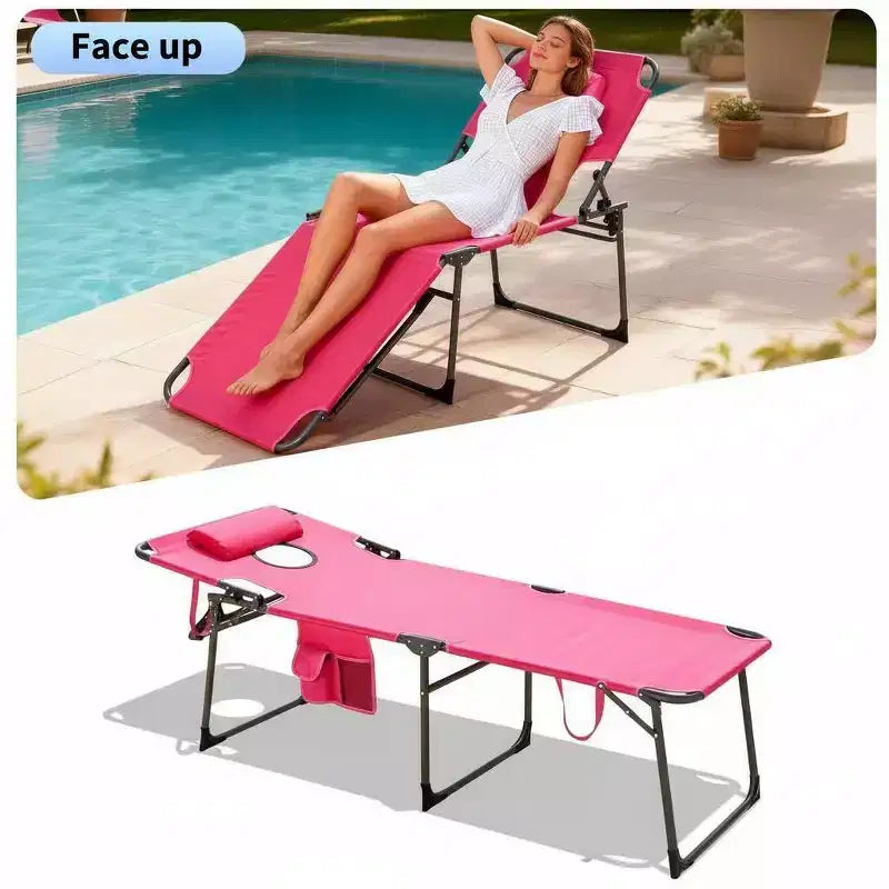 Sedia a sdraio reclinabile pieghevole a 5 posizioni blu/rosa/rossa con foro facciale, singola