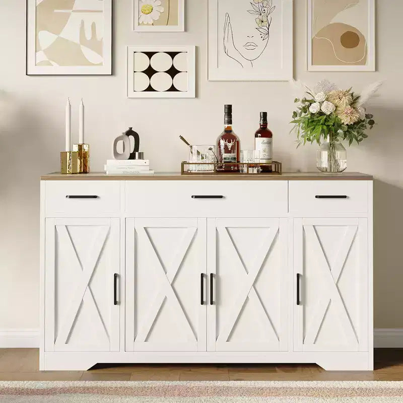 Madia buffet da 55" White & Black / White Wood con cassetti – Confezione doppia (montaggio da 2 persone)