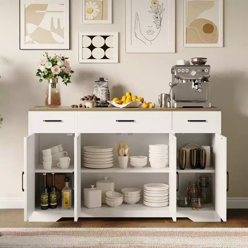 Madia buffet da 55" White & Black / White Wood con cassetti – Confezione doppia (montaggio da 2 persone)