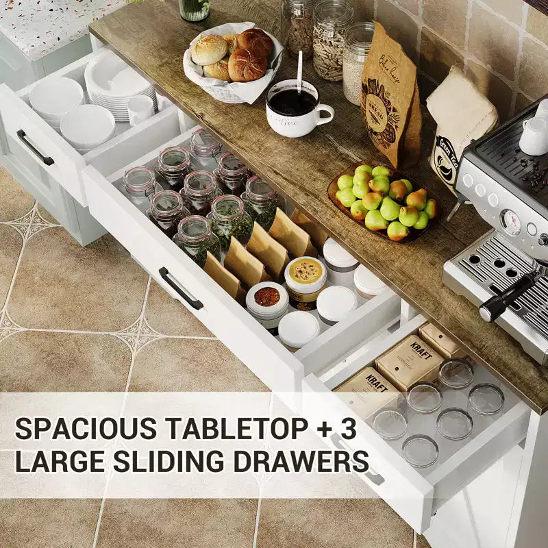 Madia buffet da 55" White & Black / White Wood con cassetti – Confezione doppia (montaggio da 2 persone)