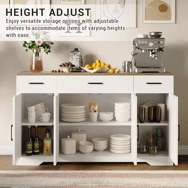 Madia buffet da 55" White & Black / White Wood con cassetti – Confezione doppia (montaggio da 2 persone)