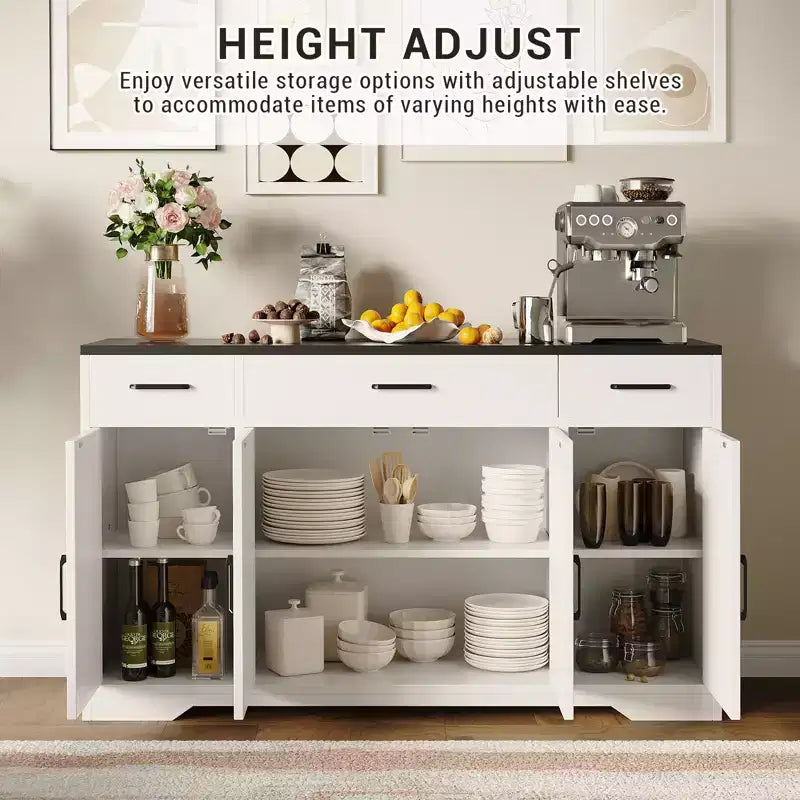 Madia buffet da 55" White & Black / White Wood con cassetti – Confezione doppia (montaggio da 2 persone)