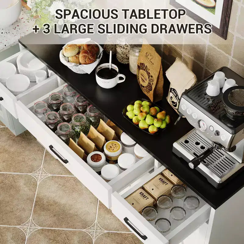 Madia buffet da 55" White & Black / White Wood con cassetti – Confezione doppia (montaggio da 2 persone)