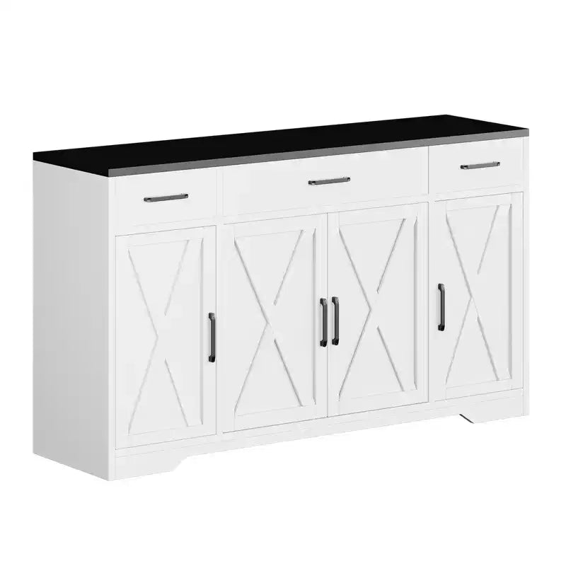 Madia buffet da 55" White & Black / White Wood con cassetti – Confezione doppia (montaggio da 2 persone)