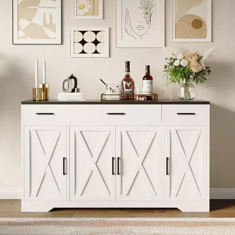Madia buffet da 55" White & Black / White Wood con cassetti – Confezione doppia (montaggio da 2 persone)