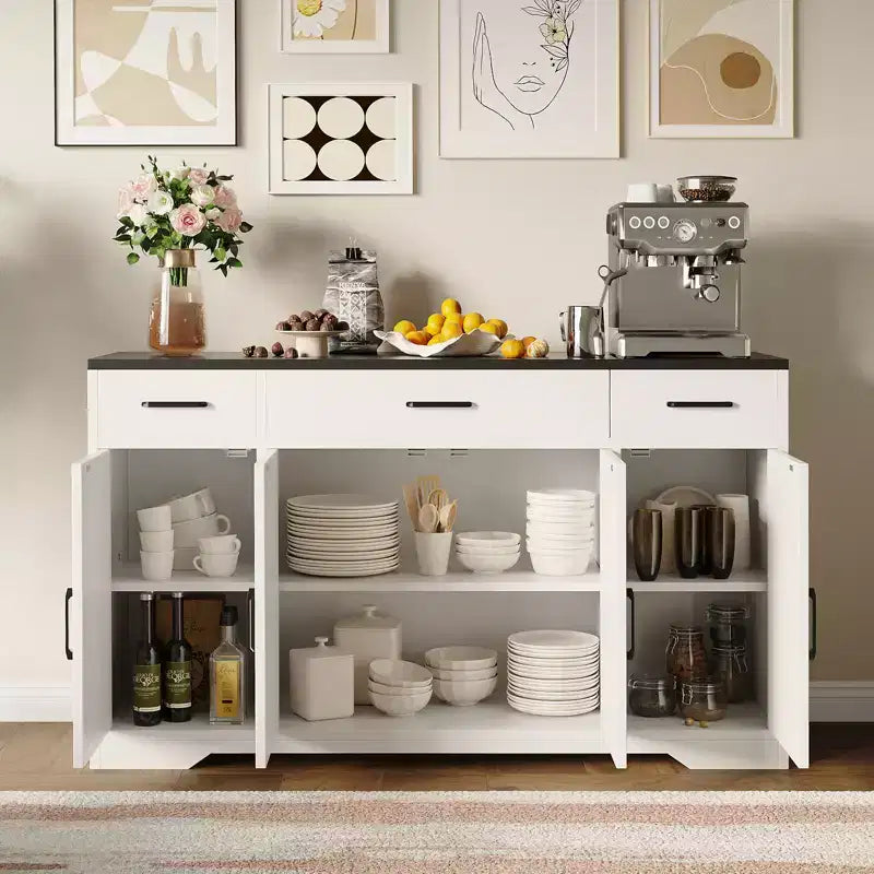 Madia buffet da 55" White & Black / White Wood con cassetti – Confezione doppia (montaggio da 2 persone)