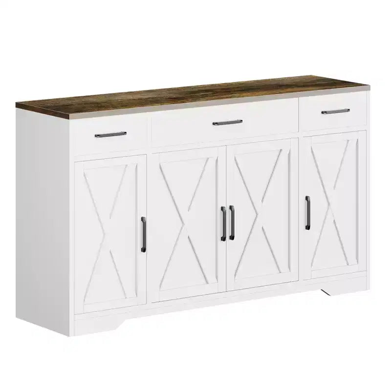 Madia buffet da 55" White & Black / White Wood con cassetti – Confezione doppia (montaggio da 2 persone)
