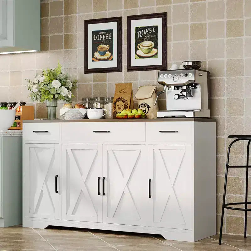 Madia buffet da 55" White & Black / White Wood con cassetti – Confezione doppia (montaggio da 2 persone)