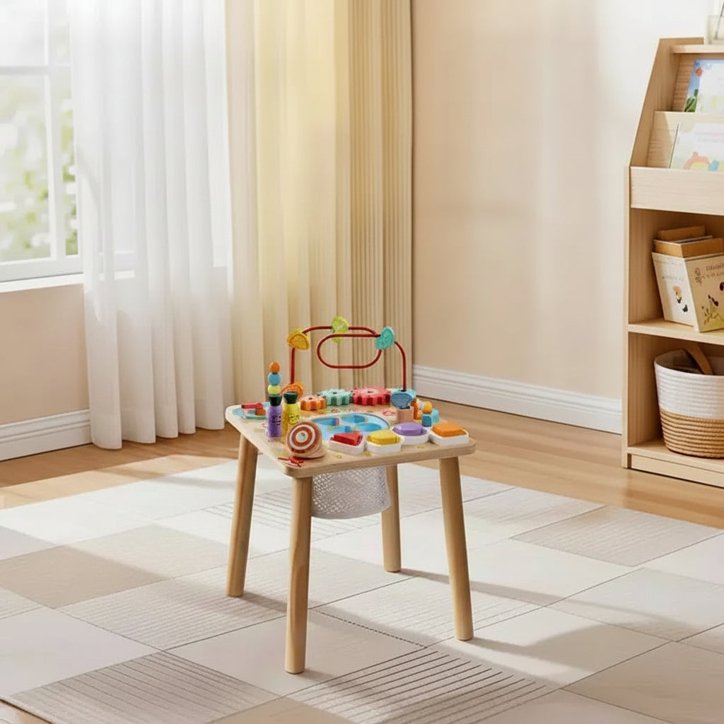 Tavolo attività in legno multicolore 8-in-1 per bambini da 6 mesi in su