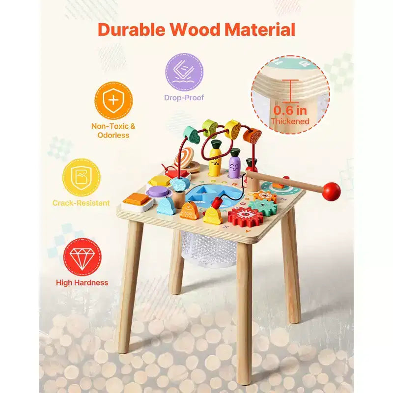 Tavolo attività in legno multicolore 8-in-1 per bambini da 6 mesi in su