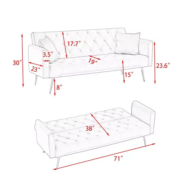 Divanetto-letto convertibile in velluto, colori assortiti, 3 posti