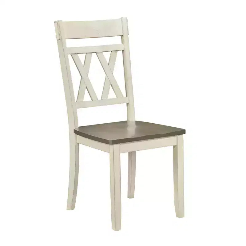 Sedie da pranzo in legno con schienale a X anticate nere/bianche, set da 2