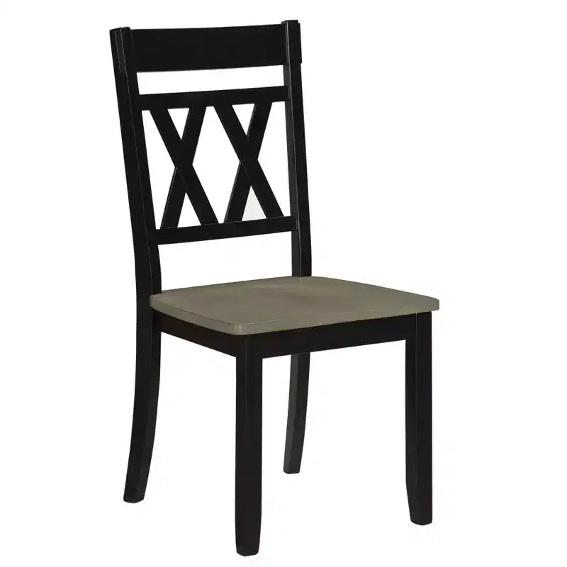 Sedie da pranzo in legno con schienale a X anticate nere/bianche, set da 2