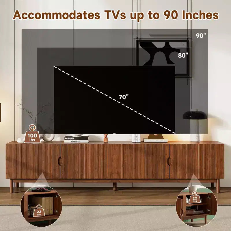 Mobile TV color legno con venature, per TV fino a 90", singolo pezzo