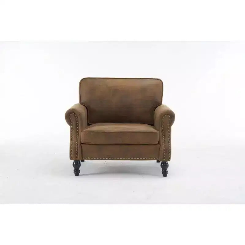 Poltrona singola color marrone ruggine in similpelle, con braccioli
