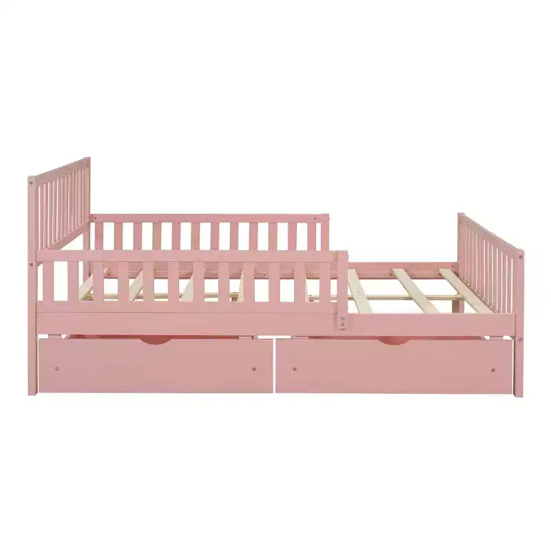 Letto matrimoniale in legno rosa con sponde e 2 cassetti, 1 persona