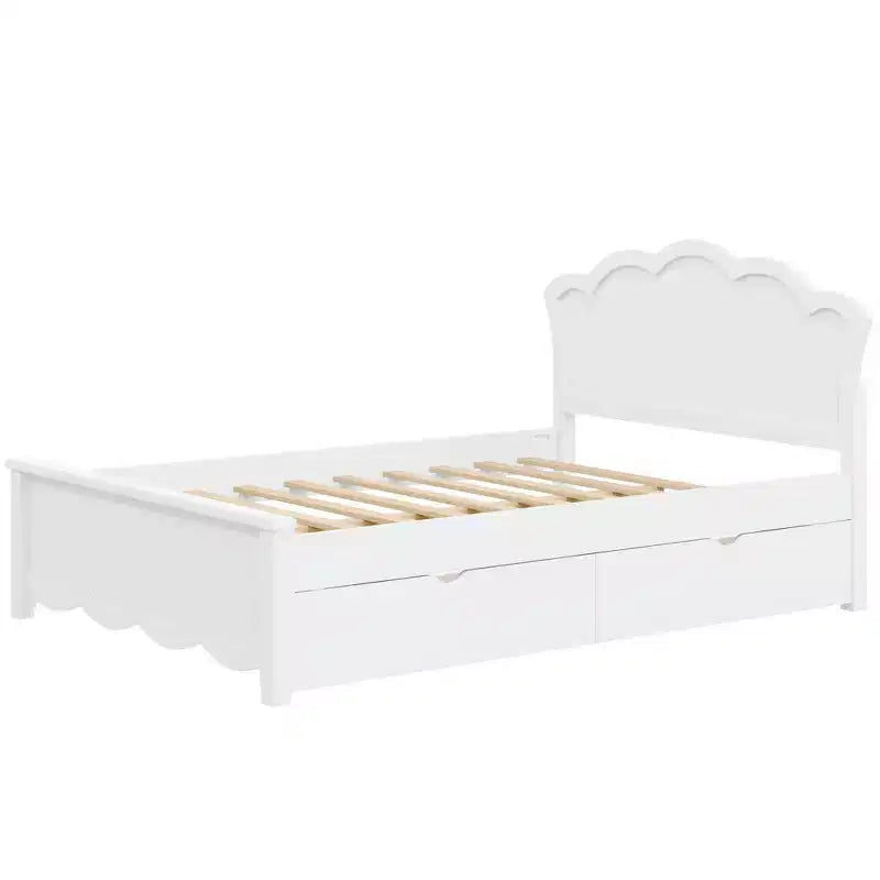 Letto a piattaforma contenitore bianco con testiera, 2 cassetti – Singolo/Matrimoniale