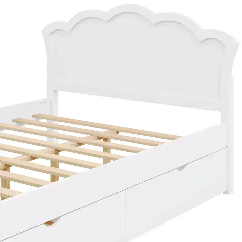 Letto a piattaforma contenitore bianco con testiera, 2 cassetti – Singolo/Matrimoniale