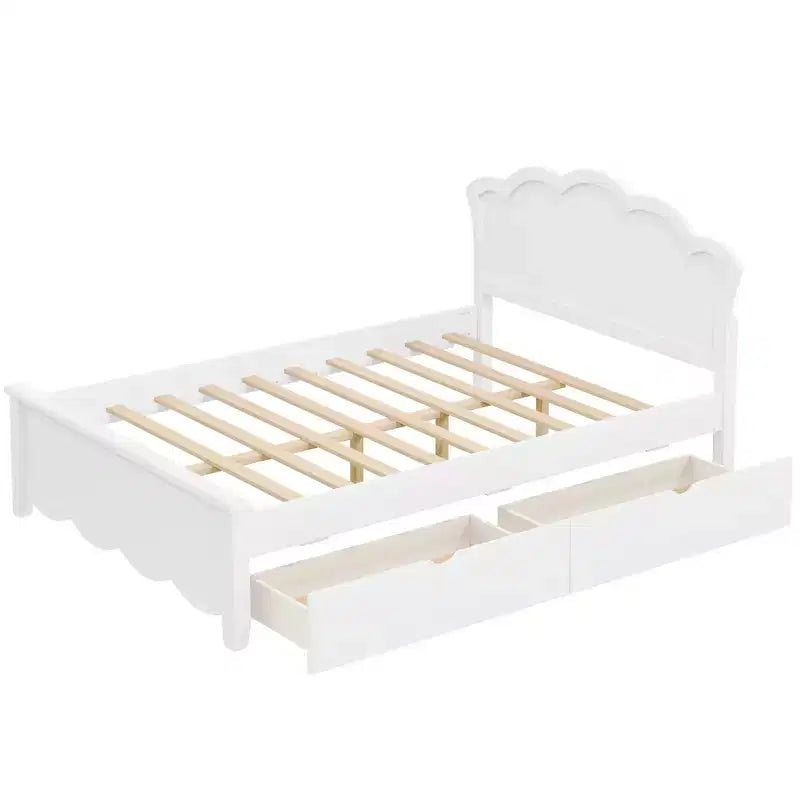 Letto a piattaforma contenitore bianco con testiera, 2 cassetti – Singolo/Matrimoniale