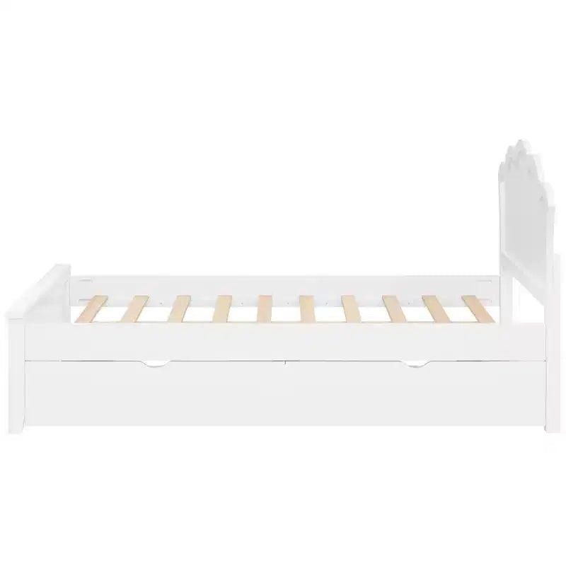 Letto a piattaforma contenitore bianco con testiera, 2 cassetti – Singolo/Matrimoniale