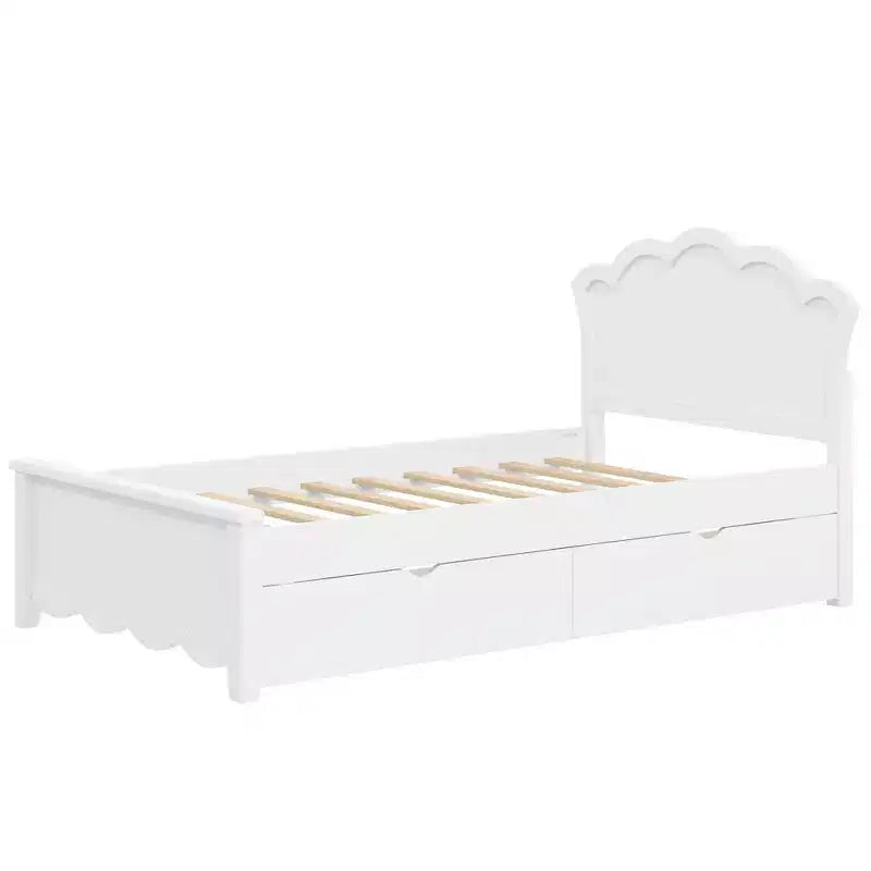 Letto a piattaforma contenitore bianco con testiera, 2 cassetti – Singolo/Matrimoniale