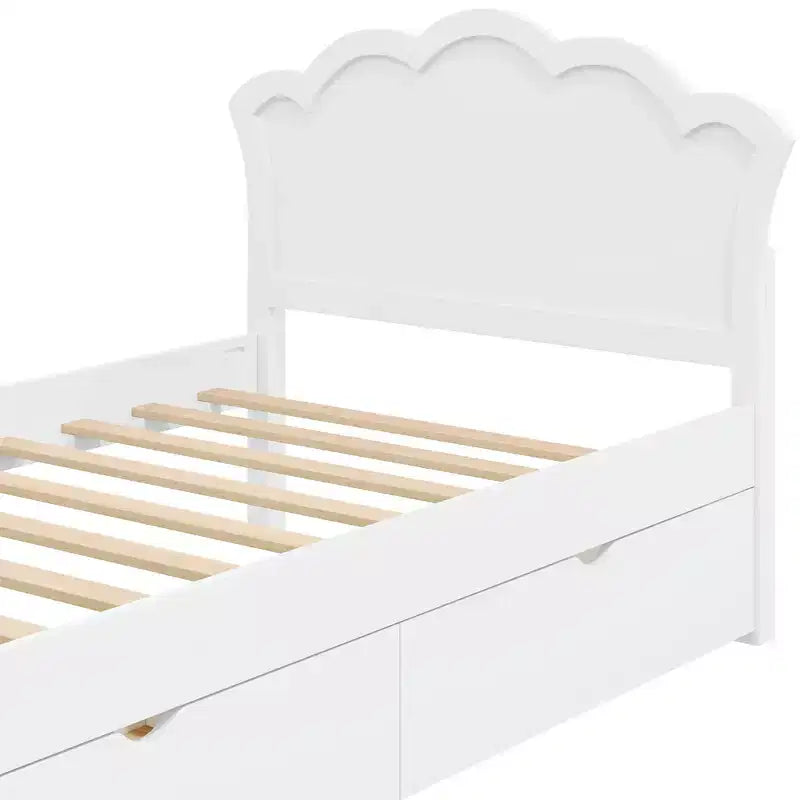 Letto a piattaforma contenitore bianco con testiera, 2 cassetti – Singolo/Matrimoniale