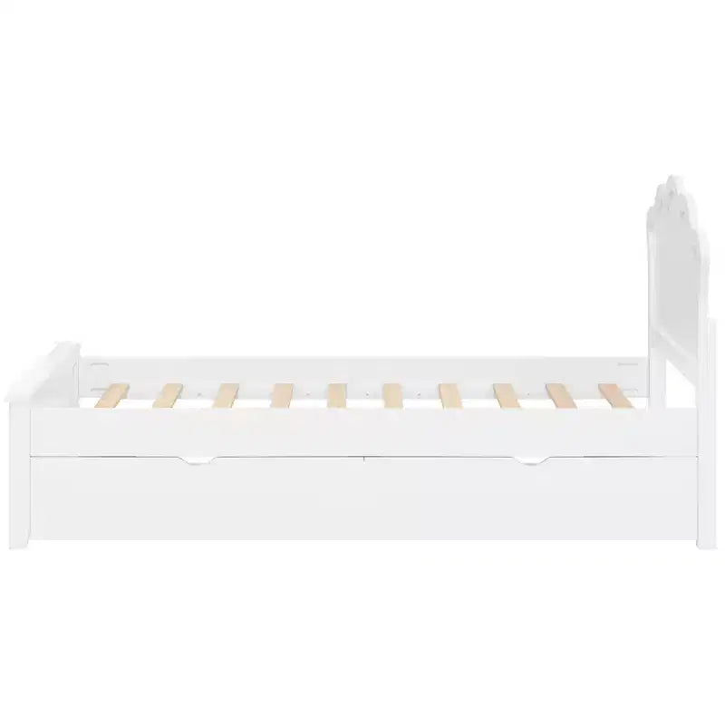 Letto a piattaforma contenitore bianco con testiera, 2 cassetti – Singolo/Matrimoniale