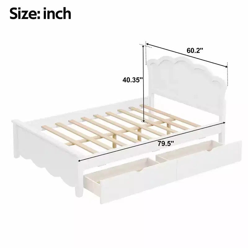 Letto a piattaforma contenitore bianco con testiera, 2 cassetti – Singolo/Matrimoniale