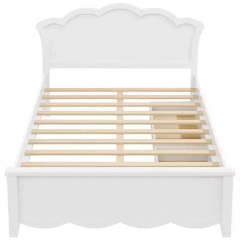 Letto a piattaforma contenitore bianco con testiera, 2 cassetti – Singolo/Matrimoniale