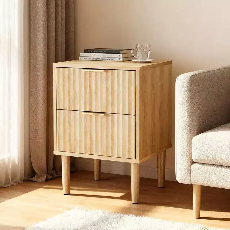 Comodino color rovere beige con 2 cassetti e porte USB, per 1 persona