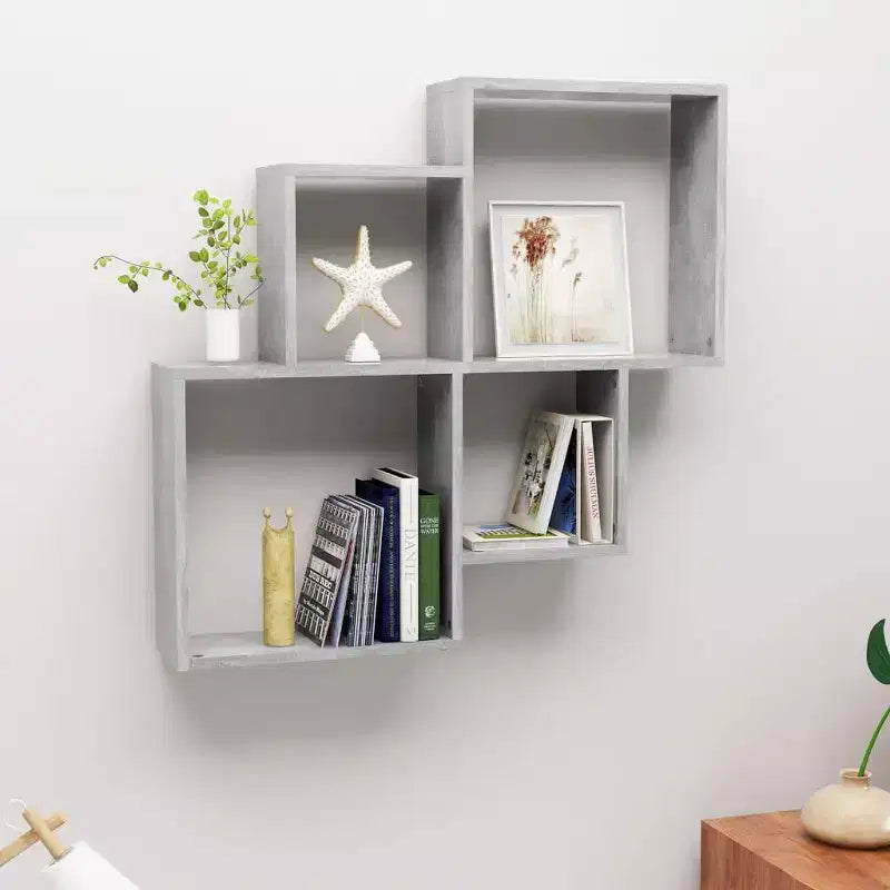 Mensola a cubo da parete grigia, stile cubico, montaggio per 1 persona