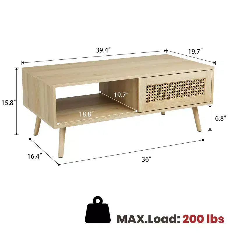 Set da soggiorno in rattan marrone in 2 pezzi (porta TV + tavolino da caffè), 1 posto