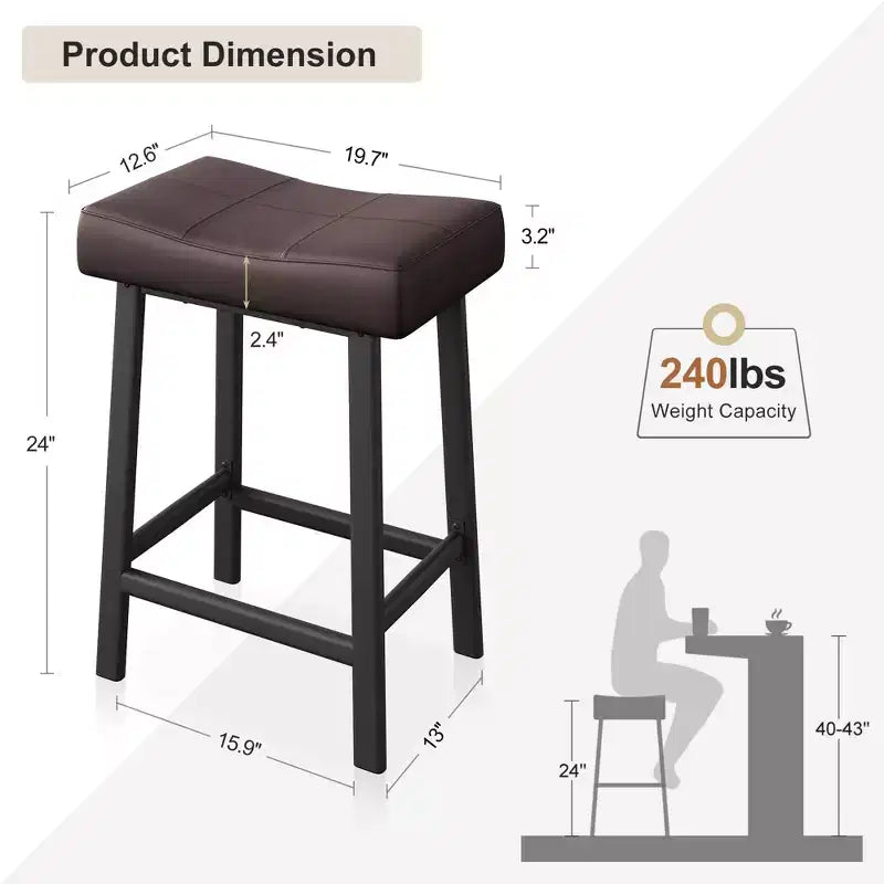 Sgabelli da bar con sedile a sella, neri/marroni/bianchi, set da 4, altezza bancone 61 cm