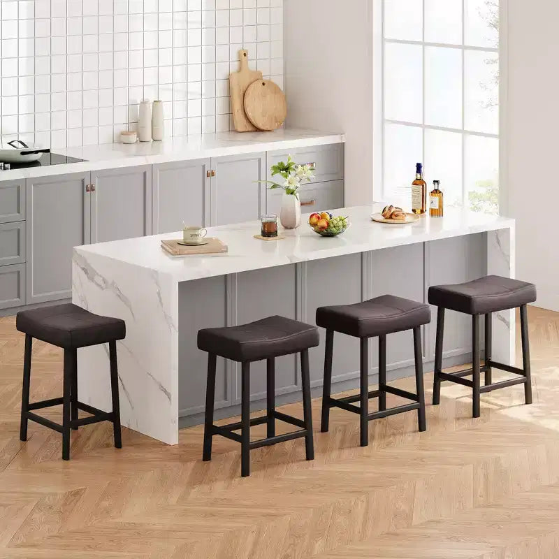 Sgabelli da bar con sedile a sella, neri/marroni/bianchi, set da 4, altezza bancone 61 cm