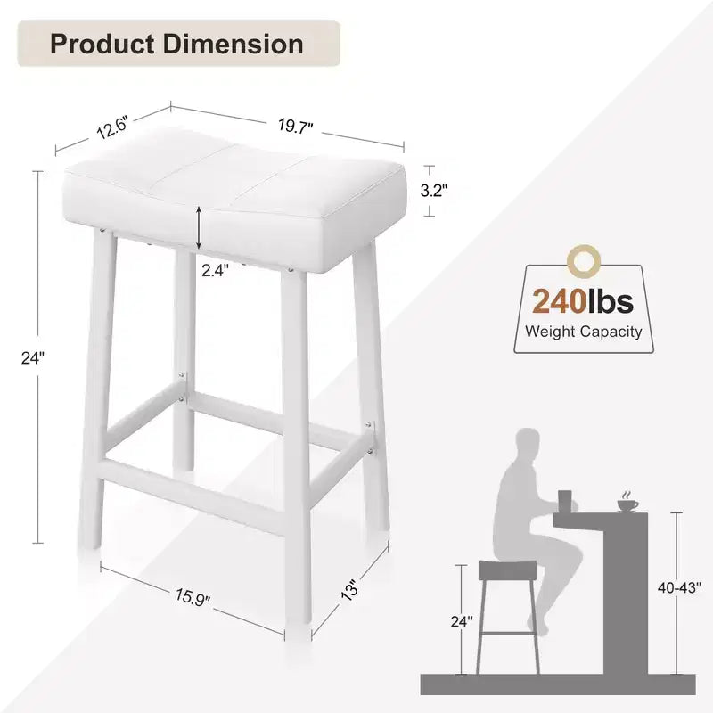 Sgabelli da bar con sedile a sella, neri/marroni/bianchi, set da 4, altezza bancone 61 cm