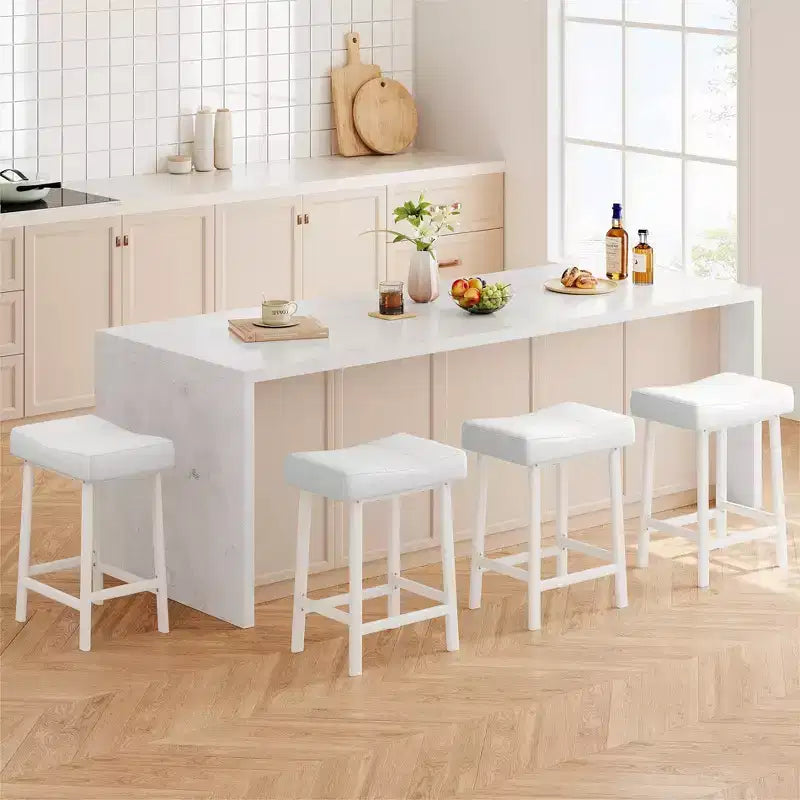 Sgabelli da bar con sedile a sella, neri/marroni/bianchi, set da 4, altezza bancone 61 cm