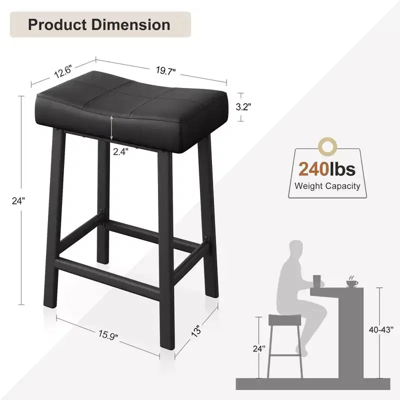 Sgabelli da bar con sedile a sella, neri/marroni/bianchi, set da 4, altezza bancone 61 cm