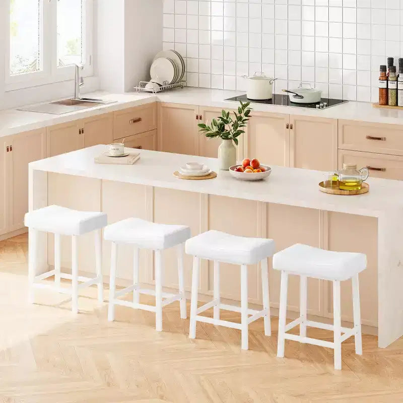 Sgabelli da bar con sedile a sella, neri/marroni/bianchi, set da 4, altezza bancone 61 cm