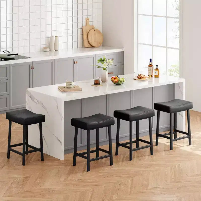 Sgabelli da bar con sedile a sella, neri/marroni/bianchi, set da 4, altezza bancone 61 cm