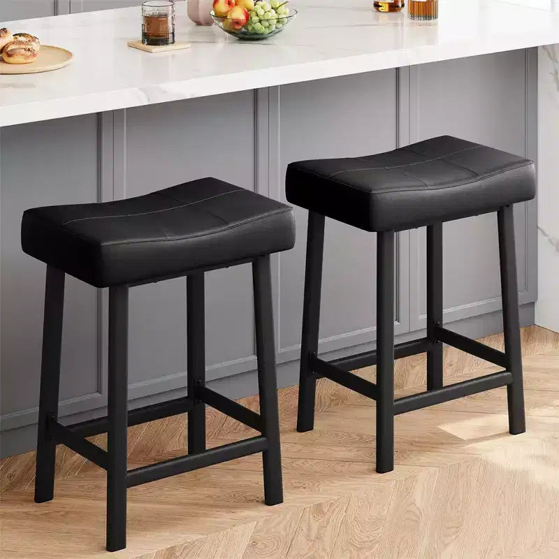 Sgabelli da bar con sedile a sella, neri/marroni/bianchi, set da 4, altezza bancone 61 cm