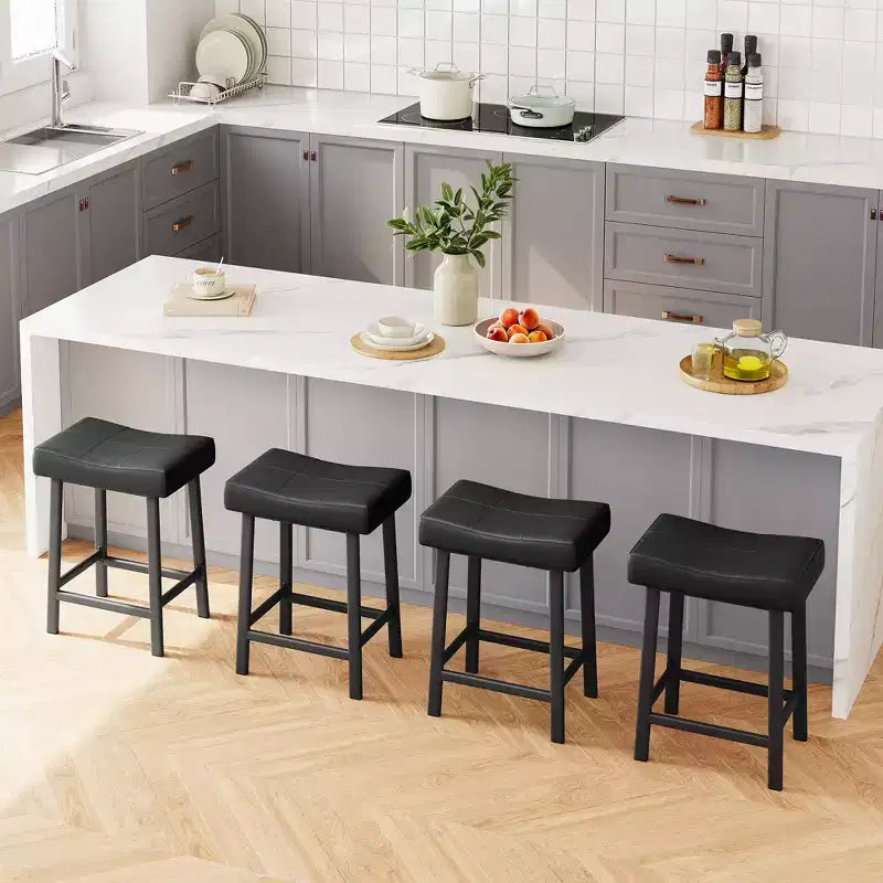 Sgabelli da bar con sedile a sella, neri/marroni/bianchi, set da 4, altezza bancone 61 cm