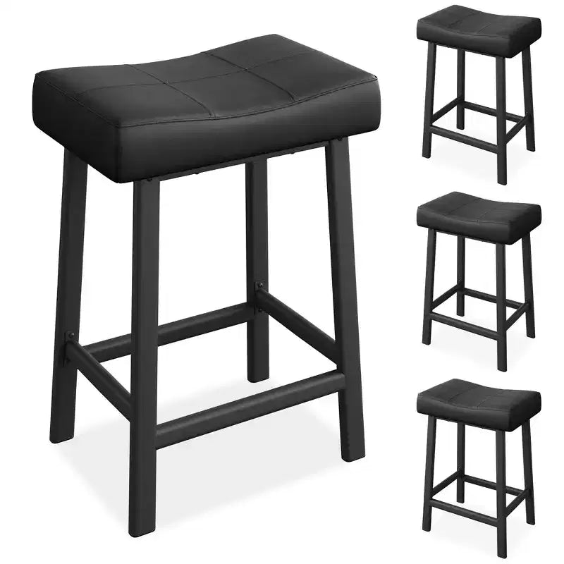 Set of 4 Counter Height Bar Stools 24 Inch Upholstered Saddle Chairs Padded PU Leather Cushion Ideal for Kitchen Island, Dining, Home Bar
