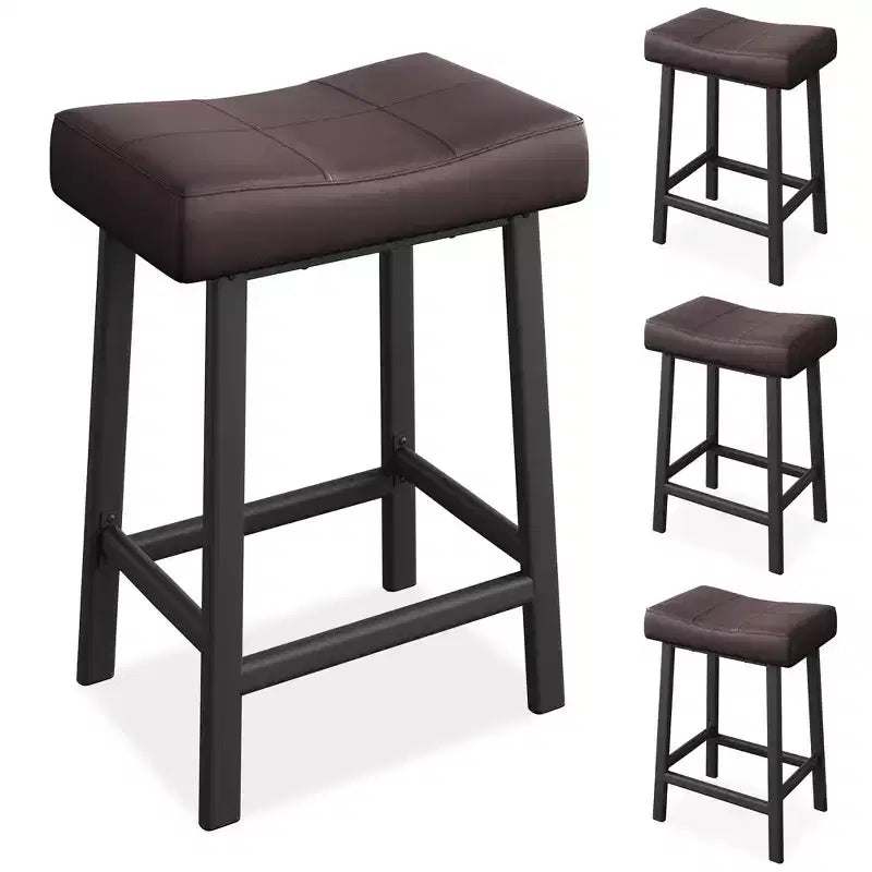Sgabelli da bar con sedile a sella, neri/marroni/bianchi, set da 4, altezza bancone 61 cm